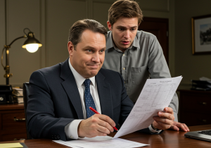 Frustrated worker looking at a paycheck which shows unpaid overtime